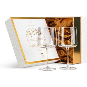 Crystal Aperol Spritz Cocktail Glasses | Set of 2 | 15 oz Long Stemmed Goblets for Drinking Limoncello, Campari and Hugo Spritz | Elegant Glassware for Spritzer Drinks