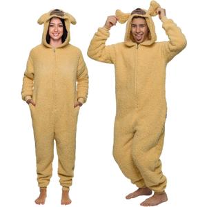 Funziez! Slim Fit Sherpa Adult Onesie - Animal Halloween Costume - Plush One Piece Cosplay Suit for Women and Men (Large, Golden Retriever)