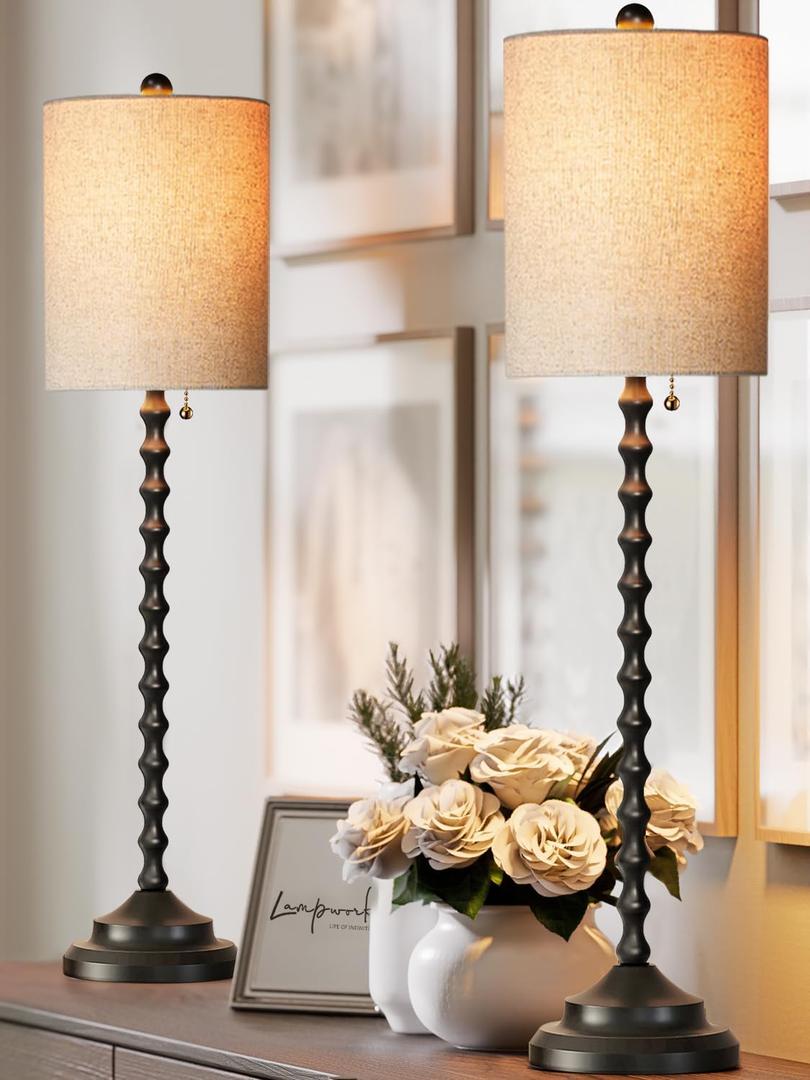 Buffet Lamps, Table Lamps Set of 2-30" H Tall with Sturdy Metal Bases & Textured Linen Shades - UL Certified, Ideal for Creating a Cozy Vibe in Living Rooms, Dining Rooms & Entryways (Black)