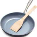 GreenPan Lima Hard Anodized 10" Frying Pan Skillet, Wood Spatula, Ceramic Nonstick, PFAS-Free Nontoxic Pots and Pans, Oven & Broiler Safe, Stainless Steel Handle, Cookware for Eggs & Omelet, Gray