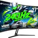 SANSUI 27 Inch Curved Gaming Monitor 240Hz, 2K WQHD 1500R Curved Computer Monitor, 120% sRGB, MPRT 1ms, Freesync, HDR, HDMI*2, DP1.4 * 2,VESA(100 * 100mm) (Black)