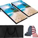 Cornhole Board Set 4x2 Regulation Size Cornhole Set with Carrying Bags & 8 Bean Bags Corn Hole Boards Bean Toss Game for Adults Family Outdoor Lawn Outside Backyard Games (Beach Palm Trees)