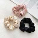 4 x Bunnikins & Clover Silk Scrunchies for Hair Sleep, 100% Mulberry Silk Hair Ties for Curly Hair with Elastic Band, Thick Elastic Hair Scrunchies for Women Girls, 3 Piece