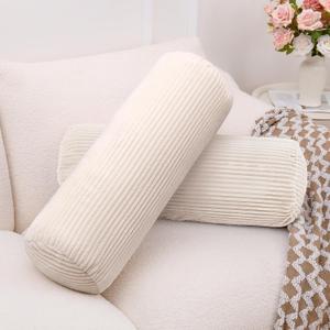 Body Pillow, Memory Foam Body Pillows for Adults Sleeping, Decorative Bolster Pillow for Couch and Bed, Long Cylinder Tube Round Pillow, 24x7.87 Inches, Set of 2 (Off-White-Corduroy)