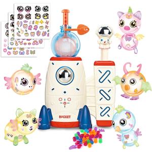 Nicknack 195Pcs Space Rocket DIY Balloons with Pump, DIY Sticky Balloon Maker Toy Craft Kits for Kids,Magic Balloon Kit with Bouncy Balloons Stickers Accessories, Toy Gift for Kids Boys Girls Ages 3+