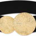 Women Wide Stretchy Waist Belts Elastic Cinch Belt for Dresses (Fit Waist 37"-41", Black Band Gold Buckle)