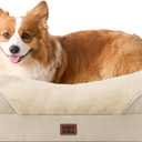 EHEYCIGA Orthopedic Dog Bed for Medium Dog, 35x22x6.5 Inch Memory Foam Dog Couch Bed with Sides, Waterproof Liner & Washable Removable Cover, Bolster Pet Sofa, Beige