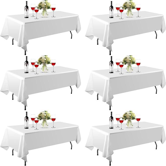 6 Pack Rectangle Table Cloth, 60 x 102 inch White 100% Polyester Thickened Fabric for Banquet Wedding Party Rectangular Tablecloths, Stain Resistant and Washable