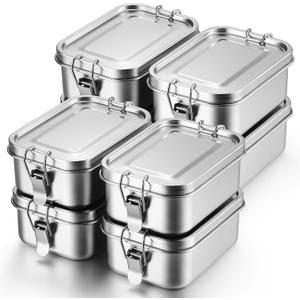 Umigy 8 Pcs Stainless Steel Food Containers 550ml Metal Bento Lunch Box Stainless Steel Food Storage Containers, Lockable Clips to Leak Proof, Reusable Dishwasher Snack Boxes for Work