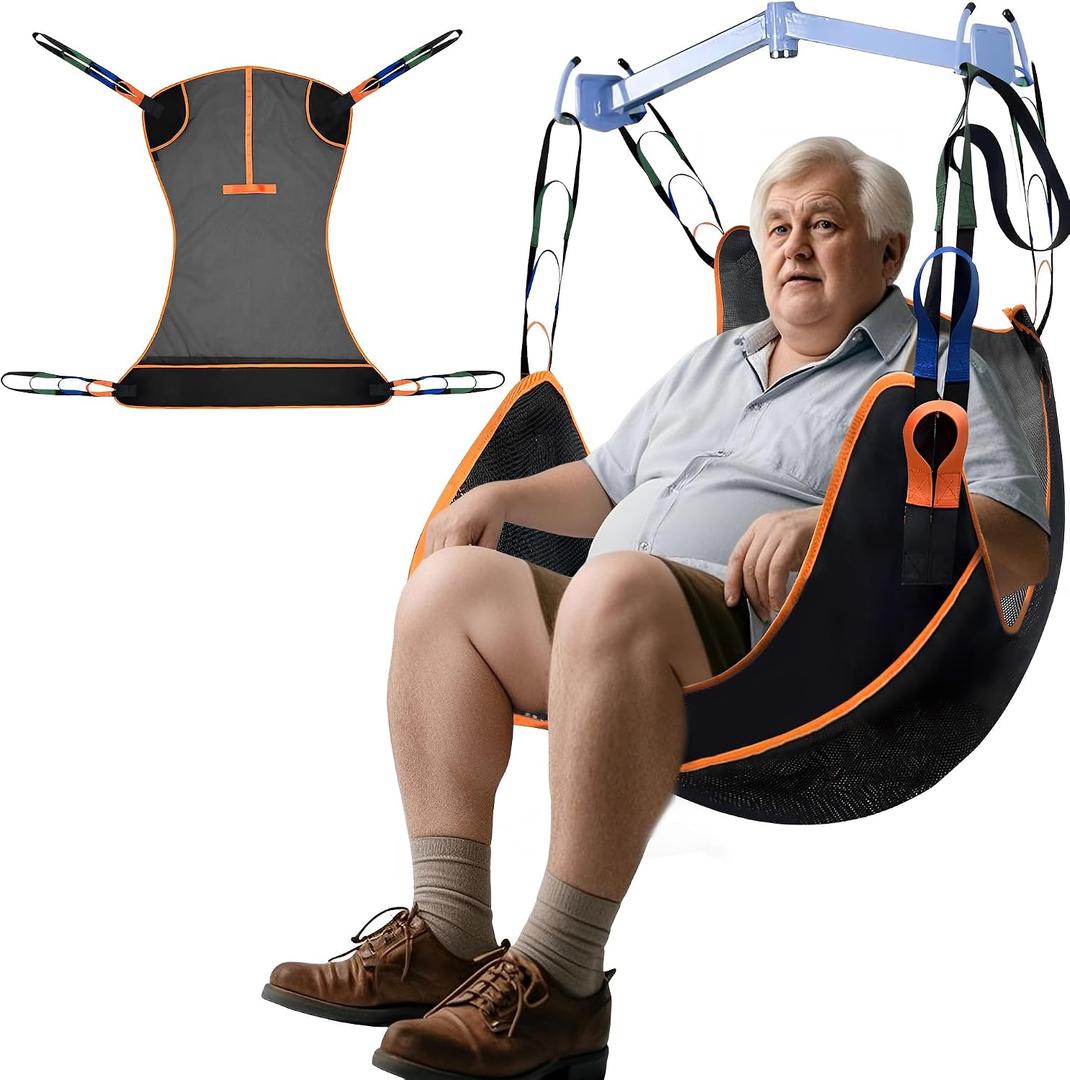 MDSTOP Universal Full Body Patient Lift Sling, Transfer Sling for Elderly & Disabled with Padded, Patient Aid Lift Medical Sling for Shower Bath, Transfer, Positioning and Lifting (Black, L)