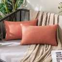 MIULEE Pack of 2 Decorative Outdoor Solid Waterproof Throw Pillow Covers Faux Linen Garden Farmhouse Cushion Cases for Summer Patio Tent Balcony Couch Sofa 20x12 Inch Coral Red