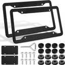 Carbon Fiber License Plate Frames- Black Carbon Pattern Aluminum Front & Rear Car Tag Holder Cover 2 Pack, for Men/Women, with Mount Hardware, Screws, Caps, Screwdriver, Rattle Proof Pads by XIOGZAXI