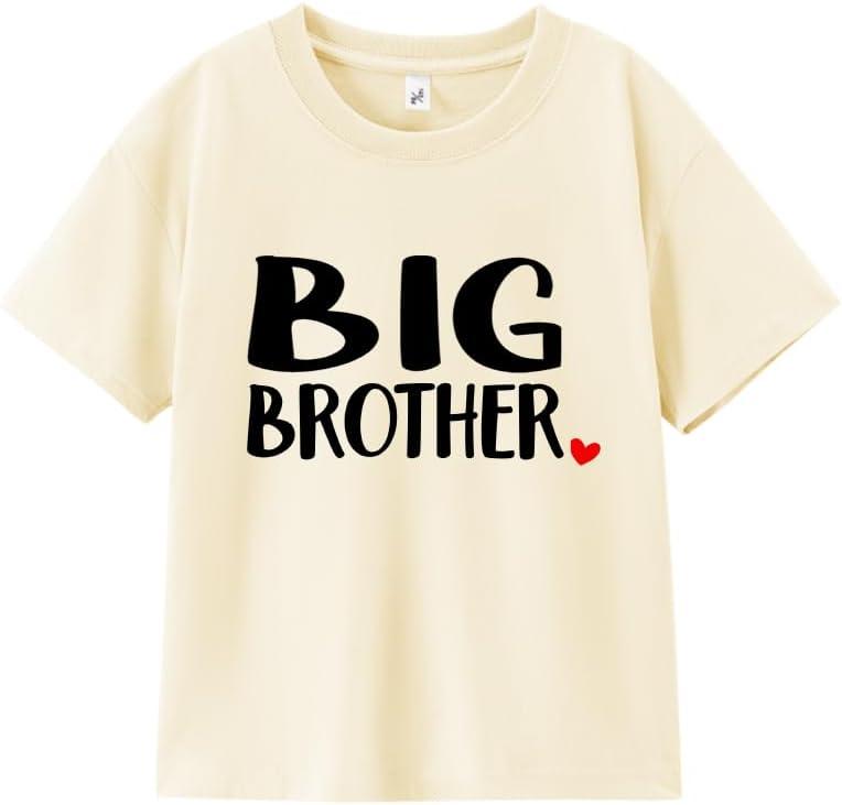Big Brother Shirts for Toddler Boys 2-5 Years; Heart Graphic Tee; Soft Cotton Short Sleeve T-Shirt (Beige)