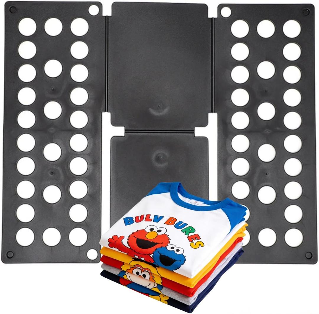 Mini Toddler Shirt Folding Board & Shirt Folder (Ages 1-7), Small Portable Clothes Folder, Build Independence & Fine Motor Skills(Black)