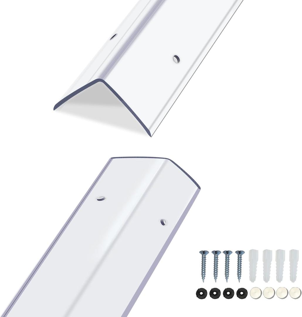 Pre-Drilled Wall Corner Protectors, 2pcs x 35.4''L x 1.97''W Clear Screw Fixing Anti-Impact L-Shape Protective Edge Shields & Guards for Door Frame, Sharp Wall