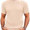 Runcati Mens Knit Short Sleeve T Shirts Casual Crewneck Slim Fit Shirt Cable Knitted Stretch Pullover Tees Beige (Beige, M)