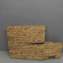 Woven Stair Baskets with Cut Out Handles - Natural Water Hyacinth Storage Organizer Bin for Wooden & Carpeted Stairs, Home Clutter Reducing Shelf Decor (Natural color)