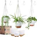 Bouqlife 3 Pack 10/8/7 Inch Hanging Planters for Indoor Plants with Self-Watering Hanging Pots with Drainage, 3 Different Size Macrame Plant Hangers with Hooks White Large