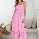ANRABESS Women Summer Casual Strap Smocked Maxi Flowy Tiered A Line Beach Travel Sundress Wedding Guest Outfits Pink X-Large (Pink, Small)