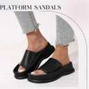 Putu Women's Platform Slide Sandals Open Toe Sandals Comfort Slides Slip On Black Size 9 (Black)