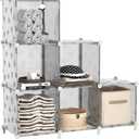 UNKU Cube Storage Organizer, 6 Cube Closet Organizer Storage Shelves, DIY Stackable Bookcase, Clothes Organizer Shelf for Closet, Bedroom, Living Room, Cabinet, Home, Office, Translucent (Clear)