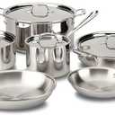 All-Clad D3 3-Ply Stainless Steel Cookware Set 10 Piece, Induction Compatible, Oven Broiler Safe 600F, Kitchen Cooking Set w/ Fry Pans, Saucepans, Saute Pans, Stockpot, Lids, Pots and Pans, Silver