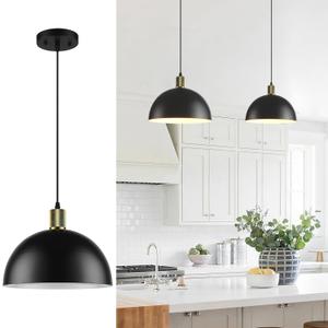 1pc Black Pendant Lights Kitchen Island, 11.8" Modern Dome Pendant Light Fixtures Farmhouse Hanging Lights for Dining Room Hallway Sink Entryway