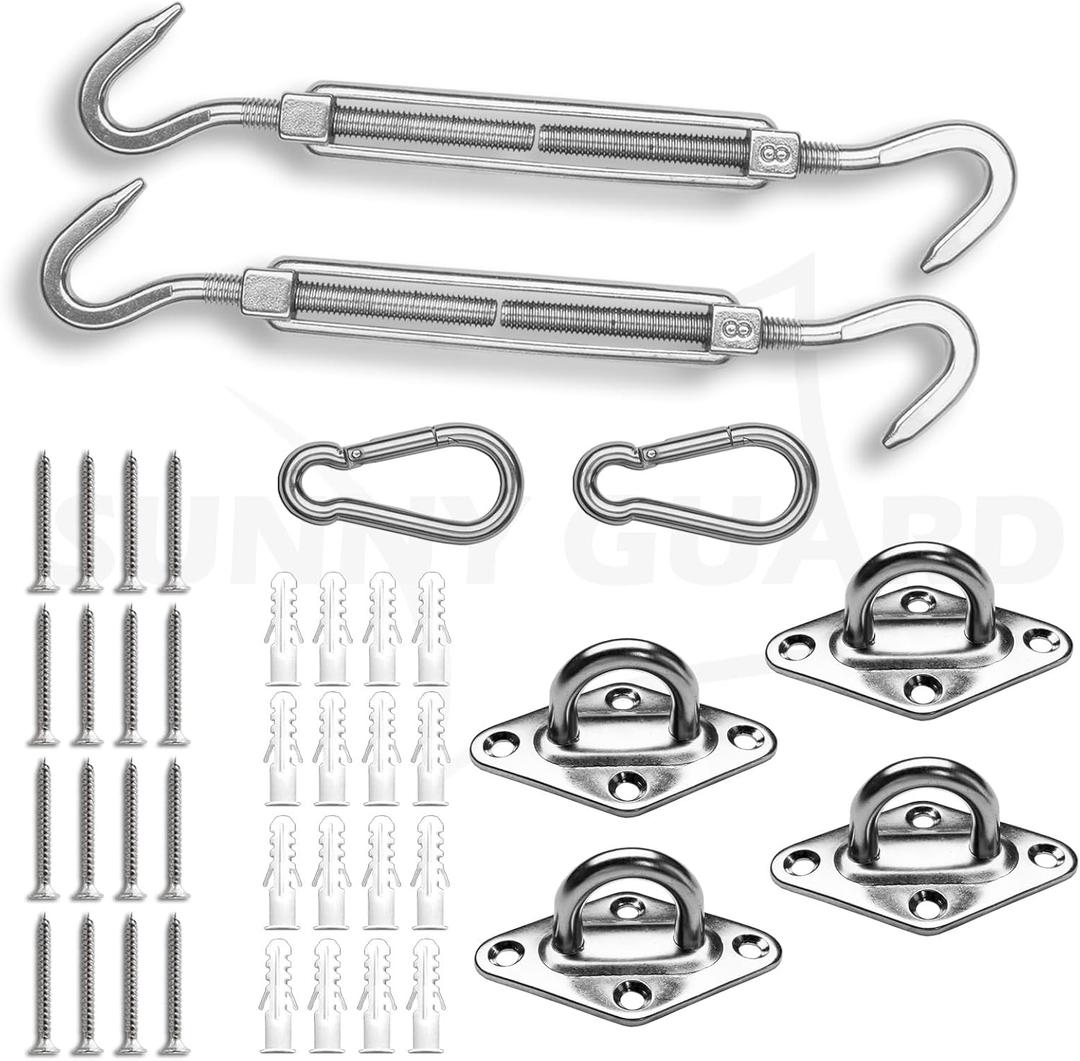 SUNNY GUARD Sun Shade Sail 316 Stainless Steel Hardware Kit 8 Inch for Rectangle Shade Sail Installation for Backyard Yard Deck Patio Garden