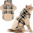 EXPAWLORER Plaid Cat Hoodie - British Style Warm Cat Sweater Shirt with Leash Hole, Pet Clothes Outfits, Winter Coat Apparel for Puppy Cats Girl Boy-Kitten Apparel, Beige M