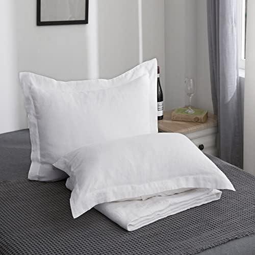 Simple&Opulence 100% Linen Pillow Case Queen Size Set of 2, White Pillow Covers with Overlap Closure, Luxury Breathable Pillowcases Protectors Suitable for All-Season (20" X 26", White)