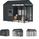 Outdoor Dog Kennel Cover - Full Coverage for 8'Dx4'Wx6'H Dog Cages, 600D Heavy Duty Waterproof Kennel Cover, Black