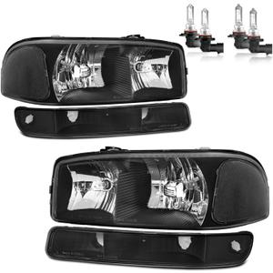 Headlights W/Bulbs for 1999-2007 GMC Sierra, for 2000-2006 GMC Yukon Halogen Headlamp Replacement Driver & Passenger Side