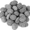 Skyflame Black Natural Tumbled Stones Round Lava Rock Pebbles for Indoor Outdoor Gas Fire Pit | Fireplaces | Garden Landscaping Decoration | Cultivation of Potted Plants | 10 Pounds | 1-2 Inch Size