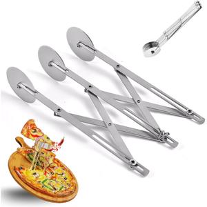 3-Wheel Pastry Cutter, Stainless Steel Pizza Cutter, Expandable Multi-Round Baking Roller, Cookie Dough Divider, Perfect for Pastries, Cookies, and Pizza
