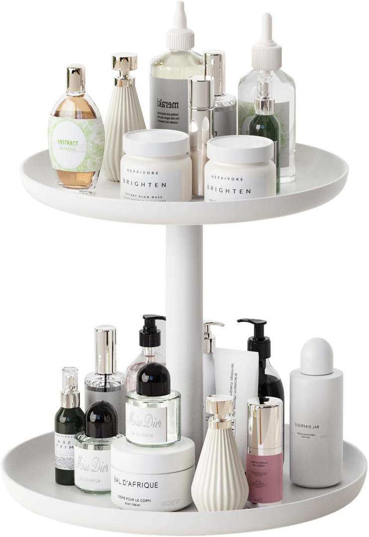 IBERG 2 Tier Metal Lazy Susan Organizer, 9 & 11, Rotating Spice Organizer for Kitchen, Pantry & Countertop (White)