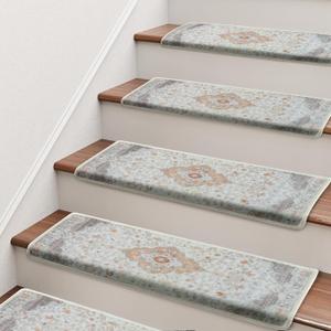 Brakki Bullnose Stair Treads for Wooden Steps, Non Slip Stair Carpet, 14pc
Washable, Stair Rug for Indoor Runner and Pets, Soft Edging Staircase Protectors, L29.5"xW9.5", Beige and Grey