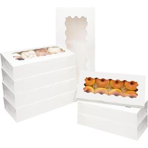 qiqee 50 Packs White Cookie Box with Window 12x5.5x2.5 Inch Two Uses Pastry Biscuit Bakery Box For Packaging, 12 x 5.5 x 2.5 /50 Pcs