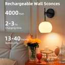 Battery Operated Wall Sconces Set of 2, Rechargeable Wall Lights with Milk Glass Shade, 12 RGB and 3CCT Dimmable, Wireless Wall Lamps with Remote for Bedroom Living Room Hallway, Black
