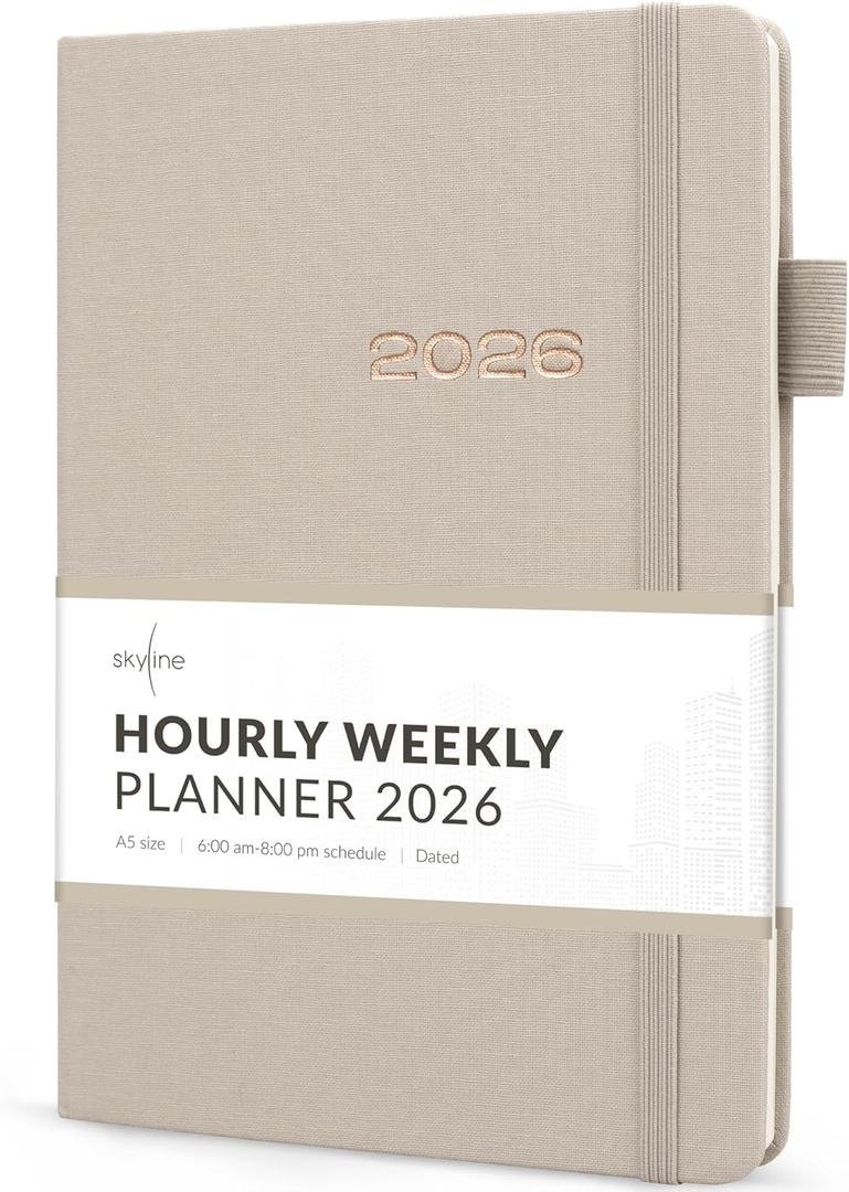 Skyline Dated Hourly Weekly Planner 2026  Agenda & Daily Appointment Book  Time Blocking Notebook for Business Entrepreneurs, A5 (Seashell)