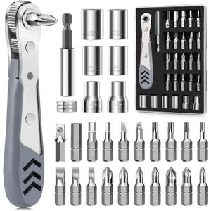 TUXIYA 30in1 Right Angle Screwdriver, 36-Tooth Mini Ratchet Wrench, Angle Screwdriver for Tight Spaces, Low Profile Offset screwdrivers, Magnetic Ratchet Screwdrivers Repair Tool