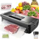 Upgraded Food Vacuum Sealer Machine 95Kpa, 10-in-1 Food Sealer Vacuum with Double Heat Seal for Dry/Moist Food, Handle-Ease Design, Vacuum Sealer Machine for Food Commercial Grade, Black