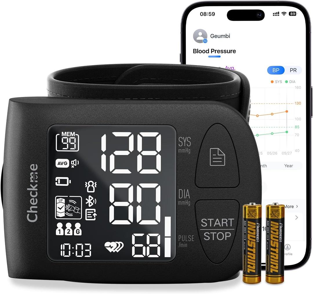 Checkme Wrist Blood Pressure Monitor for Home Use, Bluetooth Blood Pressure Machine, Digital LCD Display BP Monitor with Voice Broadcast, Adjustable Blood Pressure Cuff 5.3-8.5 Inch, Compatible App