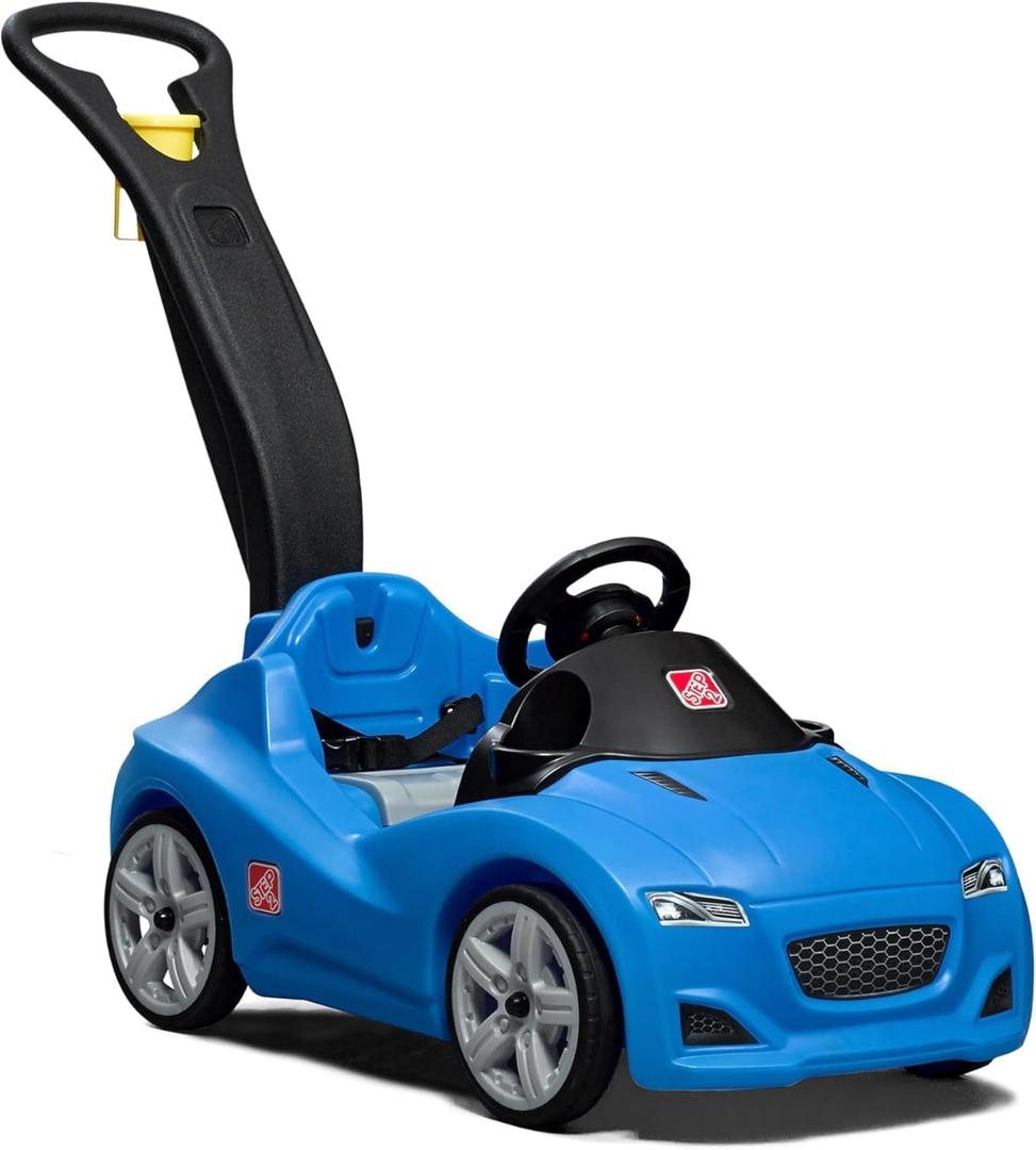 Step2 Whisper Ride Cruiser Kids Push Car, Ride On Toy, Stroller Substitute, Includes Seat Belt & Horn, Made of Durable Plastic, Max Weight 50 lbs., For Toddlers 1.5-4 Years Old, Blue, Large