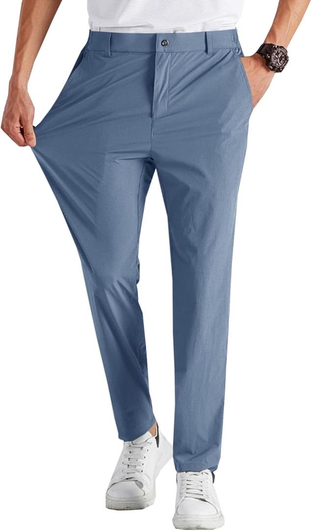 Runcati Mens Stretch Golf Pants Casual Slim Fit Dress Pants Elastic Waist Tapered Work Cropped Trousers (XX-Large, Bluish Gray)