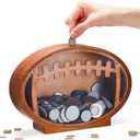 Wooden Football Piggy Bank for Kids Clear Piggy Bank with Transparent Window Cute Coin Bank for Boys Girls and Adult Unbreakable Toddler Money Bank for Birthday Sport Party Gift (9.8 x 6.7 x 2.4 Inches)