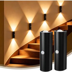 2 Pack Motion Sensor Wall Light, Rechargeable Wall Sconces Battery Operated with 3 Colors & Dimmable, Magnetic Wireless Wall Sconces for Stair Bedroom Hallway Bathroom (Black)
