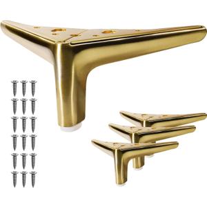 VEHCIL 4-inch Brushed Gold Furniture Legs, Legs for Furniture Set of 4 Modern Furniture Feet Metal Table Legs for Cabinet Sofa Couch Chair Bed Dresser Wardrobe Risers DIY Replacement