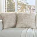 FUTEI Pack of 2 Faux Fox Fur Throw Pillow Covers 18x18 Inch Soft Fluffy Decorative Cushion Case Modern Farmhouse Accent for Couch Bed Living Room, Coffee White
