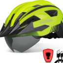 VICTGOAL Bike Helmet with USB Rechargeable Rear Light Detachable Magnetic Goggles Removable Sun Visor Mountain & Road Bicycle Helmets for Men Women Adult Cycling Helmets (L: 57-61 cm, Yellow)