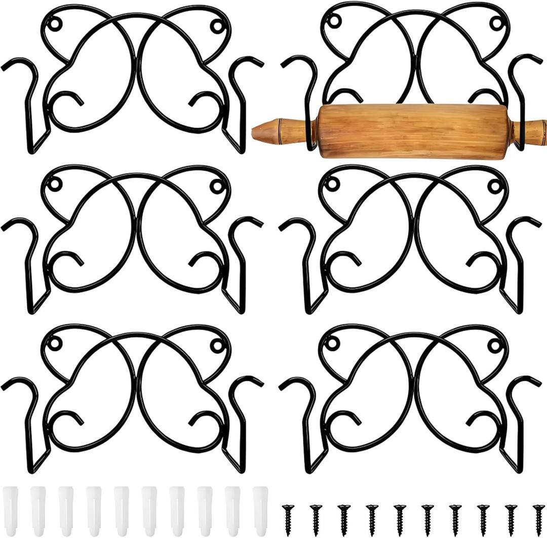 ZAVOOS 5 Pack Rolling Pin Holder, Wall Mount Roller Display Rack, Butterfly-shape Metal Towel Holder for Bathroom, Kitchen Utensil Bottle Storage Hook for Home Decor Store Restaurant